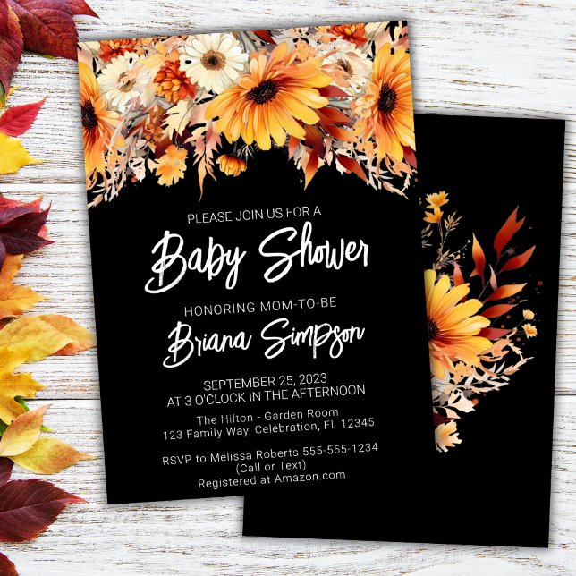 Black Fall Floral Baby Shower Invitation (Creator Uploaded)