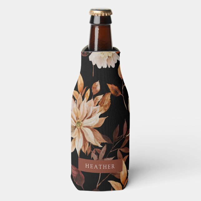Black Fall Floral Bottle Cooler (Bottle Front)