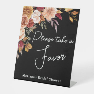 Black Fall Floral Bridal Shower Favor Pedestal Sign