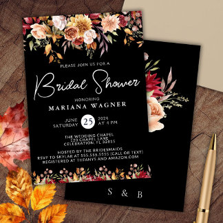 Black Fall Floral Bridal Shower Invitation