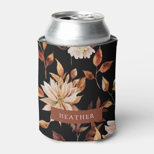 Black Fall Floral Can Cooler