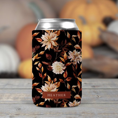 Black Fall Floral Can Cooler