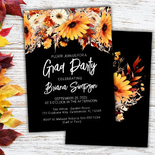 Black Fall Floral Graduation Party Invitation