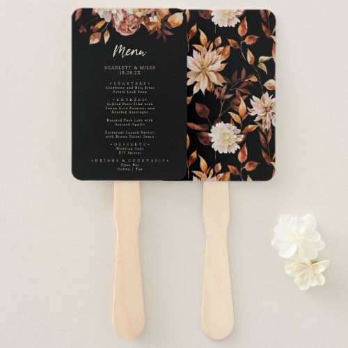 Black Fall Floral Menu Set of Fans