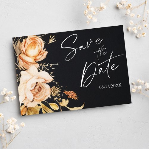 Black Fall Floral Modern Save The Date Announcement Postcard