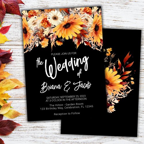 Black Fall Floral Wedding Invitation