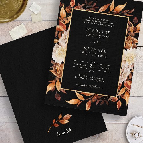 Black Fall Floral Wedding Invitation
