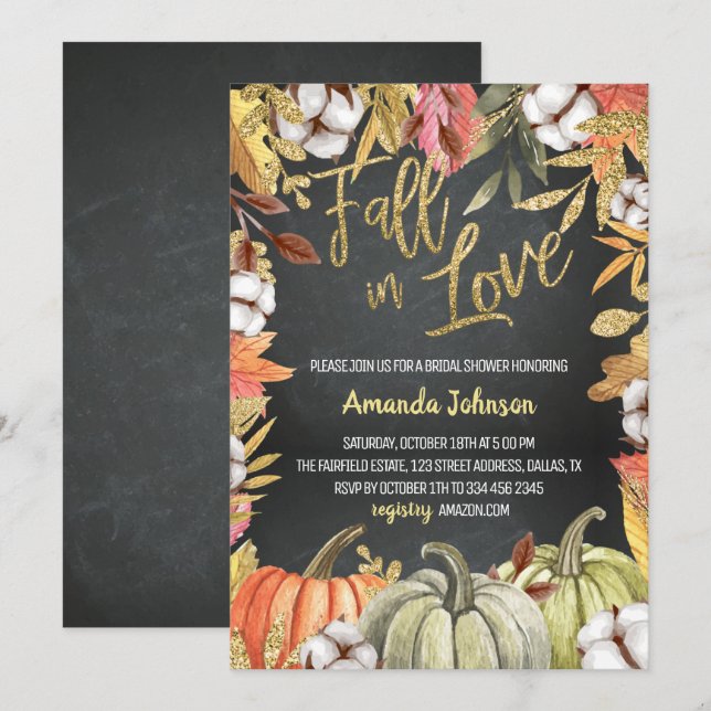 Black Fall In Love Bridal Shower Invitation (Front/Back)