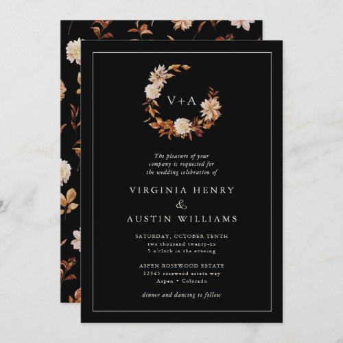 Black Fall Monogrammed Wedding Invitation