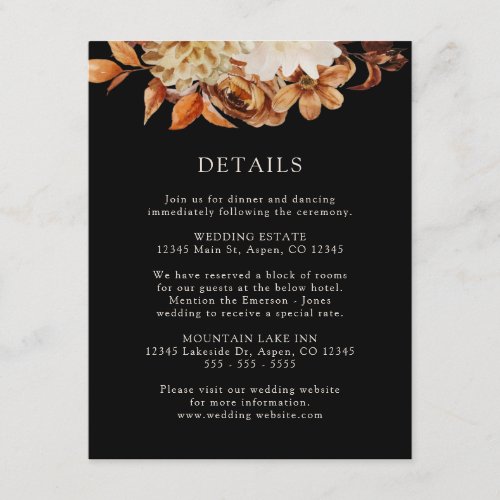 Black Fall Terracotta Floral Wedding Details Enclosure Card