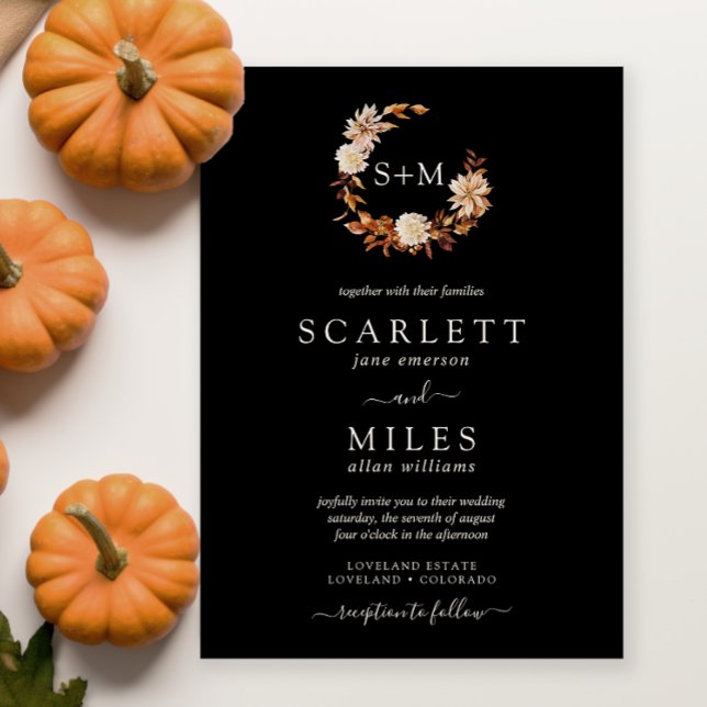 Black Fall Terracotta Monogram Wreath Wedding Invitation (Black Fall Terracotta Monogram Wreath Wedding Invitation
)