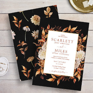 Black Fall Terracotta Watercolor Floral Wedding Invitation