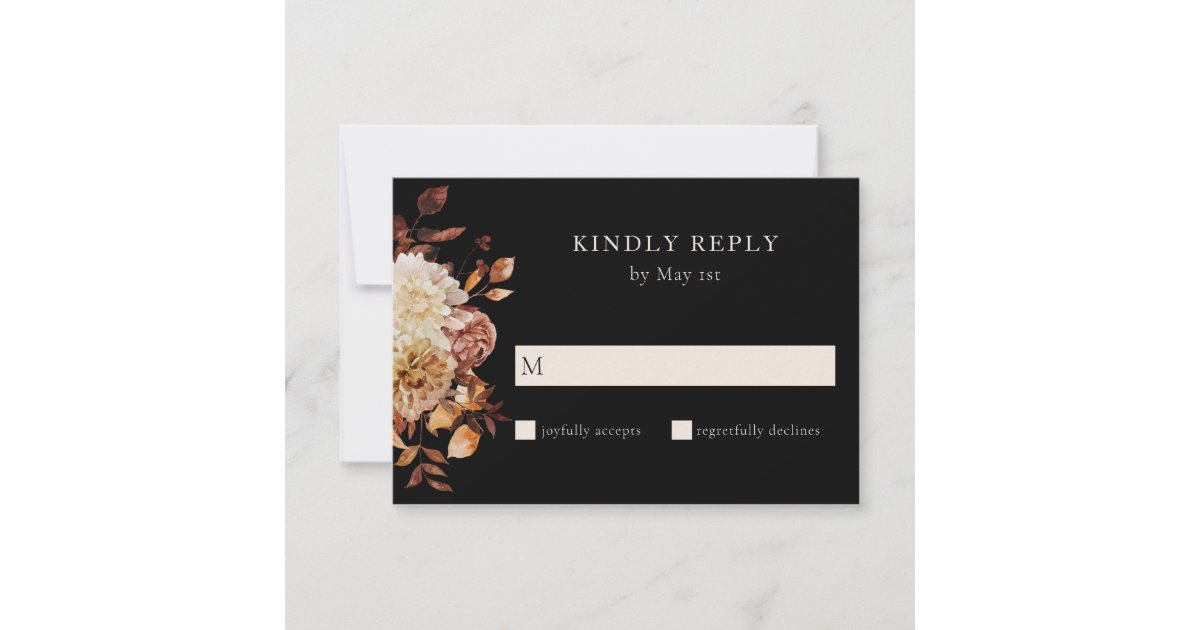 Black Fall Terracotta Watercolor Floral Wedding RSVP Card | Zazzle