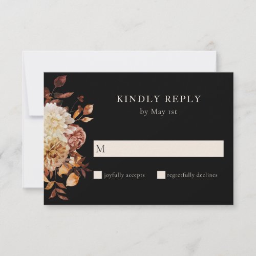 Black Fall Terracotta Watercolor Floral Wedding RSVP Card