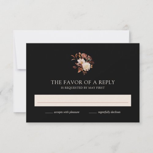 Black Fall Terracotta Watercolor Floral Wedding RSVP Card