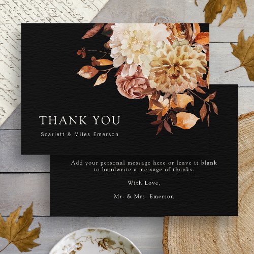 Black Fall Terracotta Watercolor Floral Wedding Thank You Card