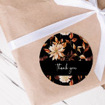 Black Fall Thank You Sticker<br><div class="desc">Express your gratitude with the Black Fall Thank You Sticker from the "Fall Black Terracotta Floral and Leaves Wedding Invitation Collection." Featuring the stunning fall leaves and floral pattern, these stickers add a touch of elegance to your wedding favors, ensuring a cohesive and stylish look for your celebration. Show your...</div>