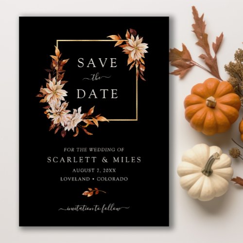 Black Fall Watercolor Floral Wedding Save The Date