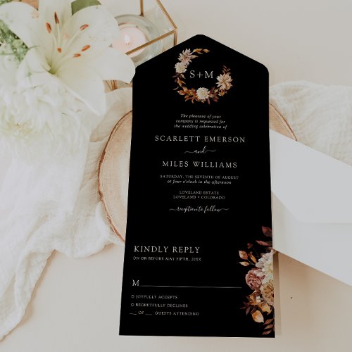 Black Fall Wedding All In One Invitation