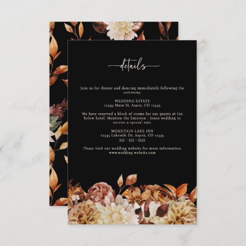 Black Fall Wedding Enclosure Card