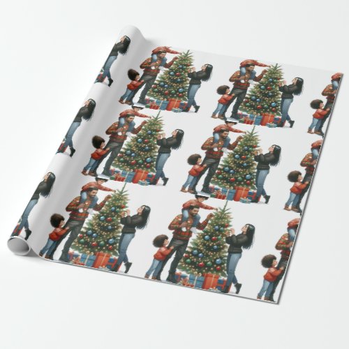 Black family around the Christmas tree Wrapping Paper