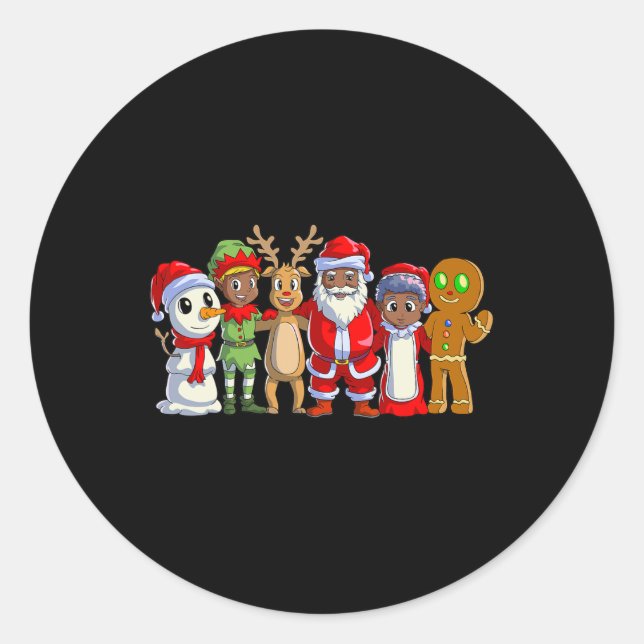 Black family christmas afro african american santa classic round sticker (Front)