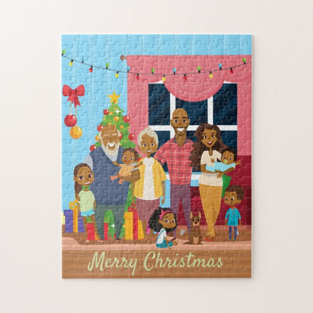 Black Family Christmas Scene with Grandparents Jigsaw Puzzle (Vertical)
