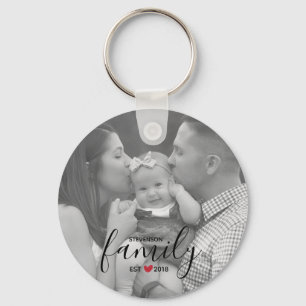 Black Family Est. Year with Red Heart Family Photo Keychain