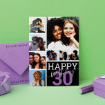 Black Family Friends Photo Collage Happy Birthday Card<br><div class="desc">This cool and cute happy birthday greeting card is perfect for any friend or family member. It features eight customizable photograph pictures with the quote, "Happy Birthday, " in white on top of a violet purple "30" (which can be changed to any age) and black color block square. It's modern,...</div>