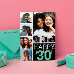 Black Family Friends Photo Collage Happy Birthday Card<br><div class="desc">This cool and cute happy birthday greeting card is perfect for any friend or family member. It features eight customizable photograph pictures with the quote, "Happy Birthday, " in white on top of a bright mint green "30" (which can be changed to any age) and black color block square. It's...</div>