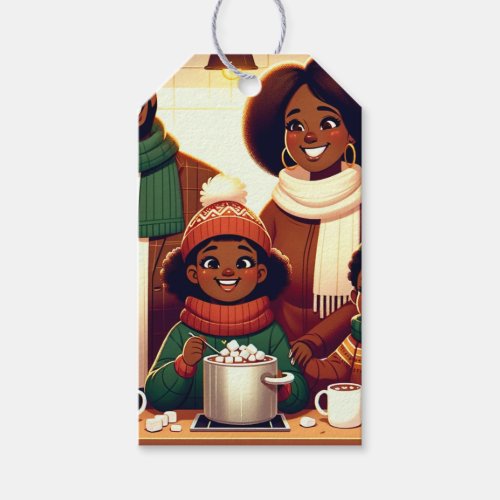 Black family making cocoa gift tag 