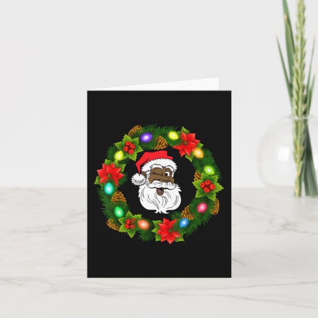Black family merry christmas wreath african americ card (Front)