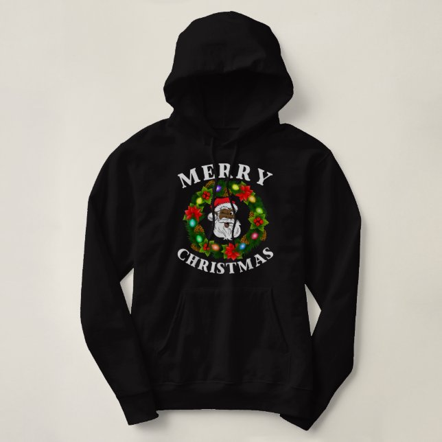 Black Family Merry Christmas Wreath African Americ Hoodie (Design Front)