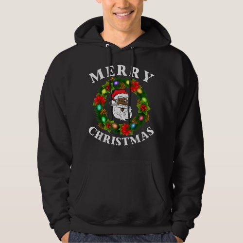 Black Family Merry Christmas Wreath African Americ Hoodie