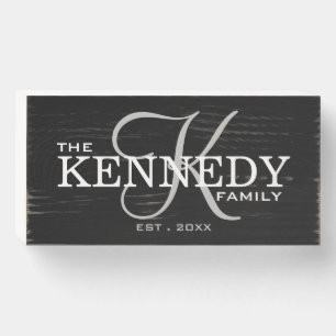 Black Family Monogram Last Name Wooden Box Sign