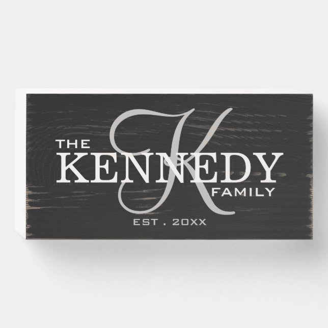 Black Family Monogram Last Name Wooden Box Sign (Front Horizontal)