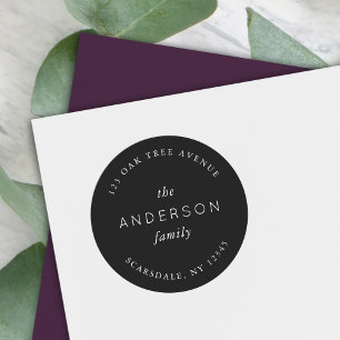 Black Family Name Return Address Classic Round Sticker