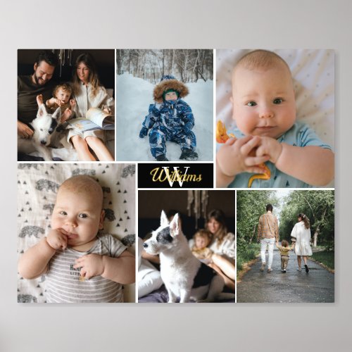 Black Family Photo Collage Last Name Gold Foil Prints