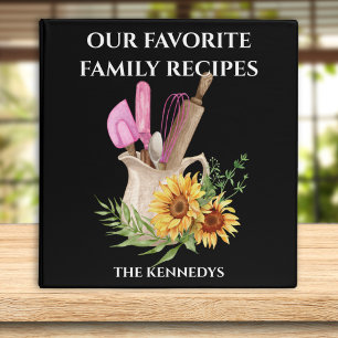 Black Family Recipe Cookbook Farmhouse Sunflower  3 Ring Binder