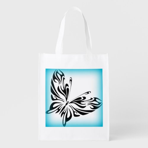 Black fancy Butterfly graphic Illustration Reusable Grocery Bag