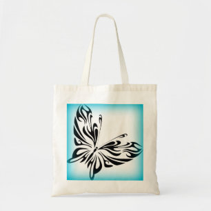 Black fancy Butterfly with Bright Blue Border Tote Bag