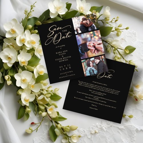 Black Fancy Collage 3 Photos Couple Wedding Save The Date