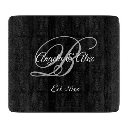 Black Fancy Monogram Wedding Anniversary Cutting Board