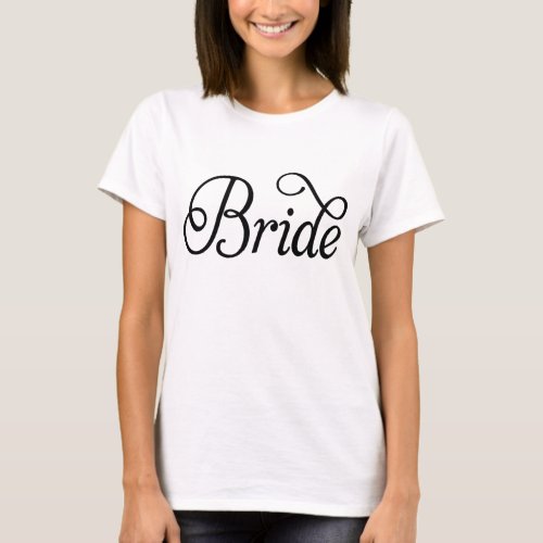 Black Fancy Script Bride White T_Shirt