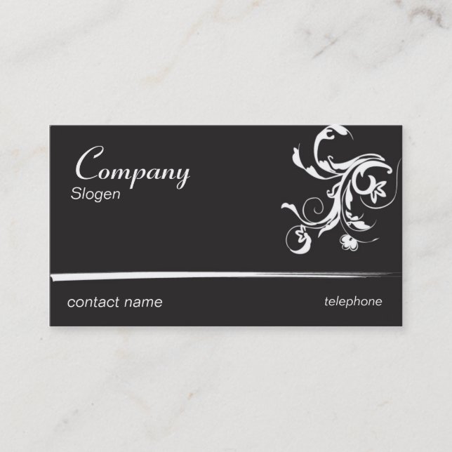 Black Fancy Swirls Business Card (Front)