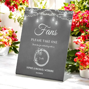 Black Fans Wedding Program Rustic Pedestal Sign