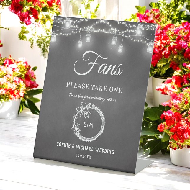 Black Fans Wedding Program Rustic Pedestal Sign (Creator Uploaded)