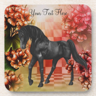 Black Fantasy Horse Flowers Coaster Set