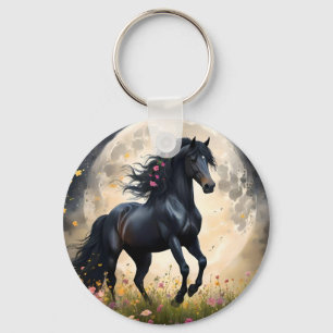 Black Fantasy Horse In Front Of The Moon, Keychain