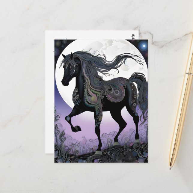 Black Fantasy Horse Postcard (Front/Back In Situ)